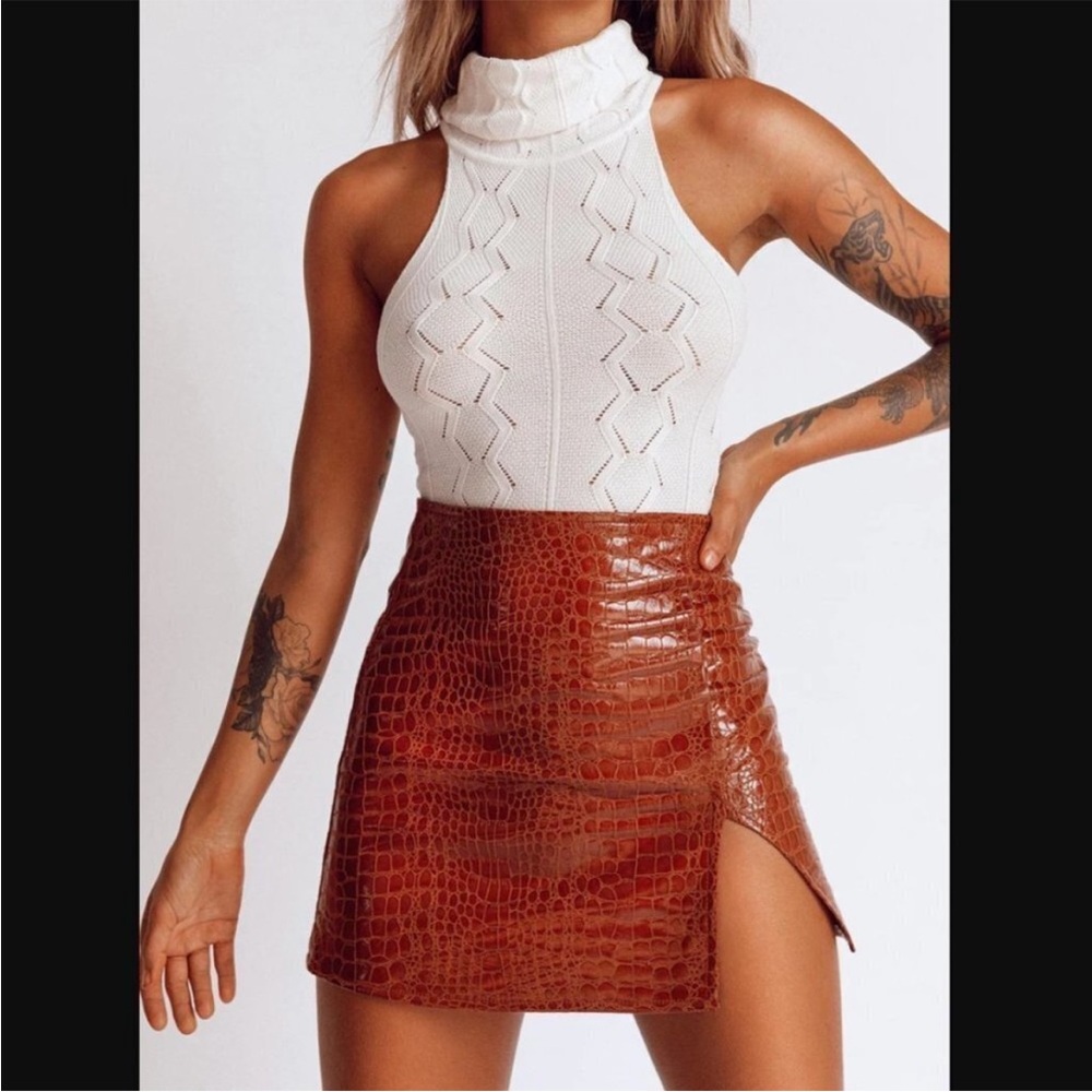 Princess Polly brown crocodile skirt